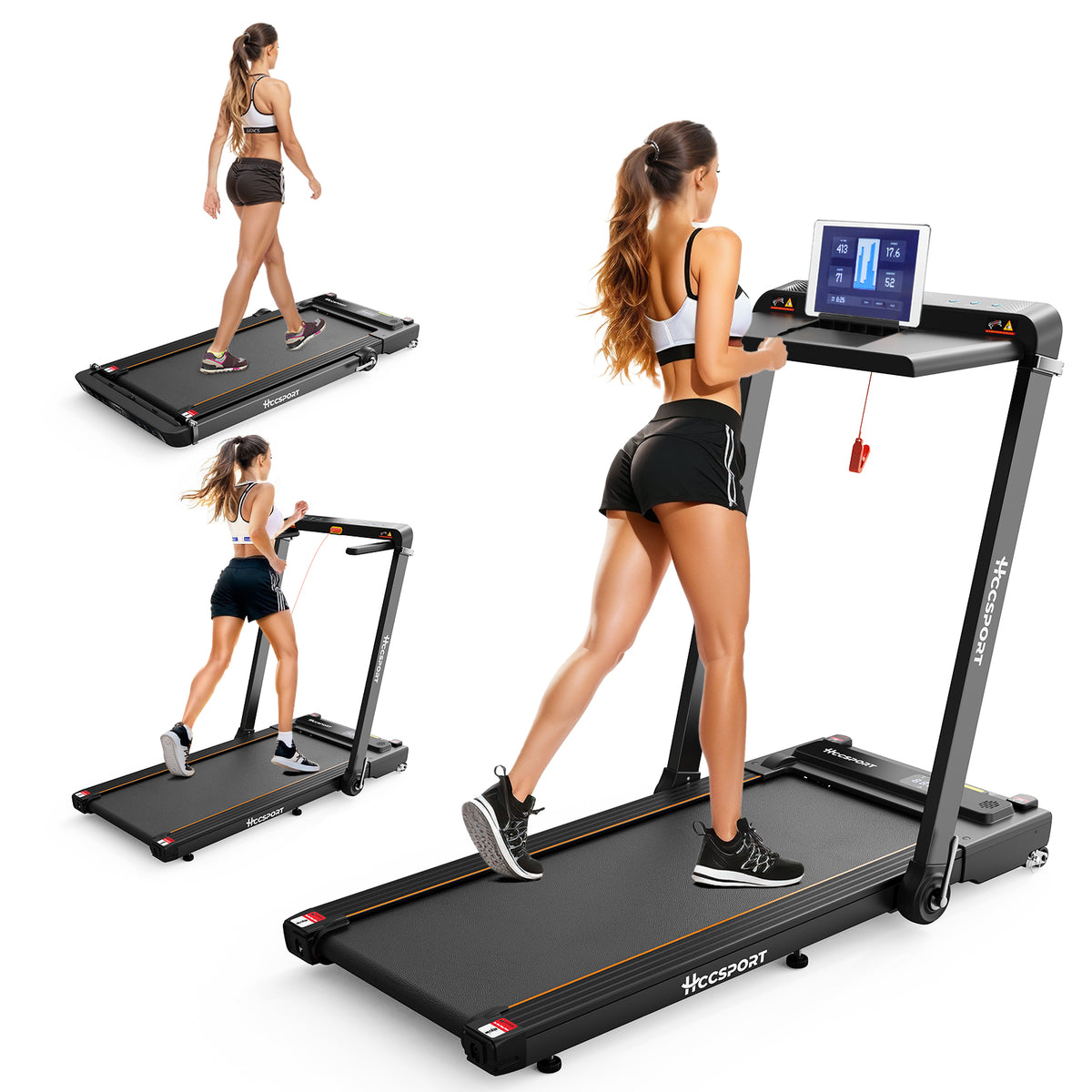Hccsport Treadmill with Incline, 3 in 1 Under Desk Treadmill Walking ...